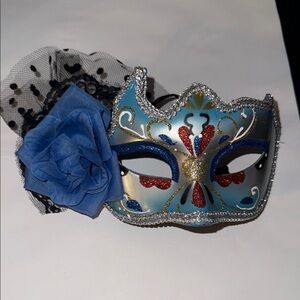 Elegant Blue and Red Masquerade Mask